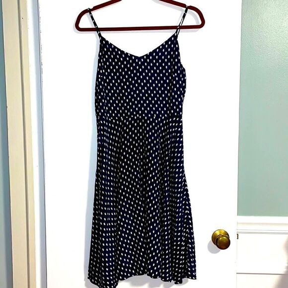 GAP navy & white polka dot spaghetti strap full skirt smock back rayon dress S - Picture 1 of 8